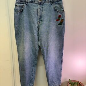 Blue Denim Women's Jeans with Western Embroidered  Detail